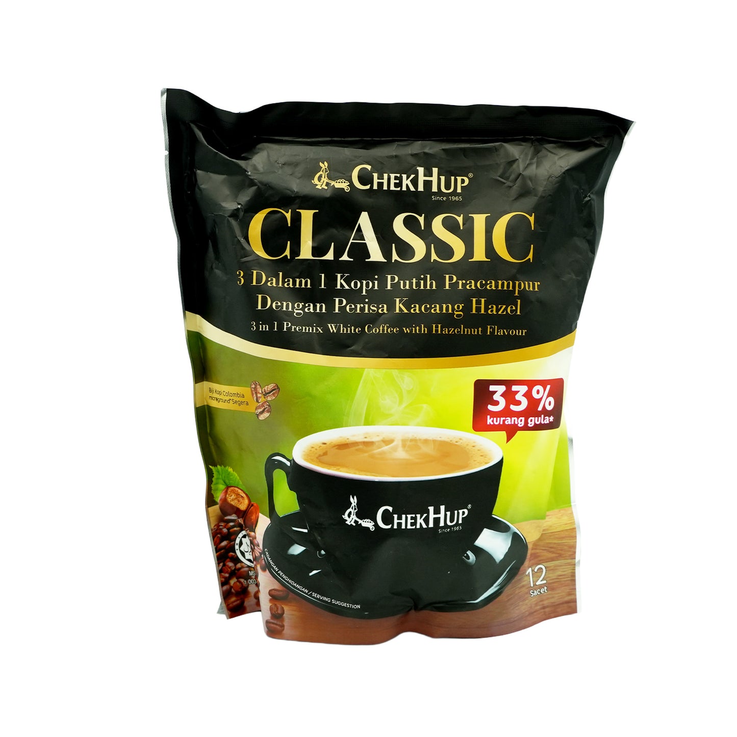 Chek Hup Classic 3 in 1 Premix White Coffee with Hazelnut Flavour 12pcs