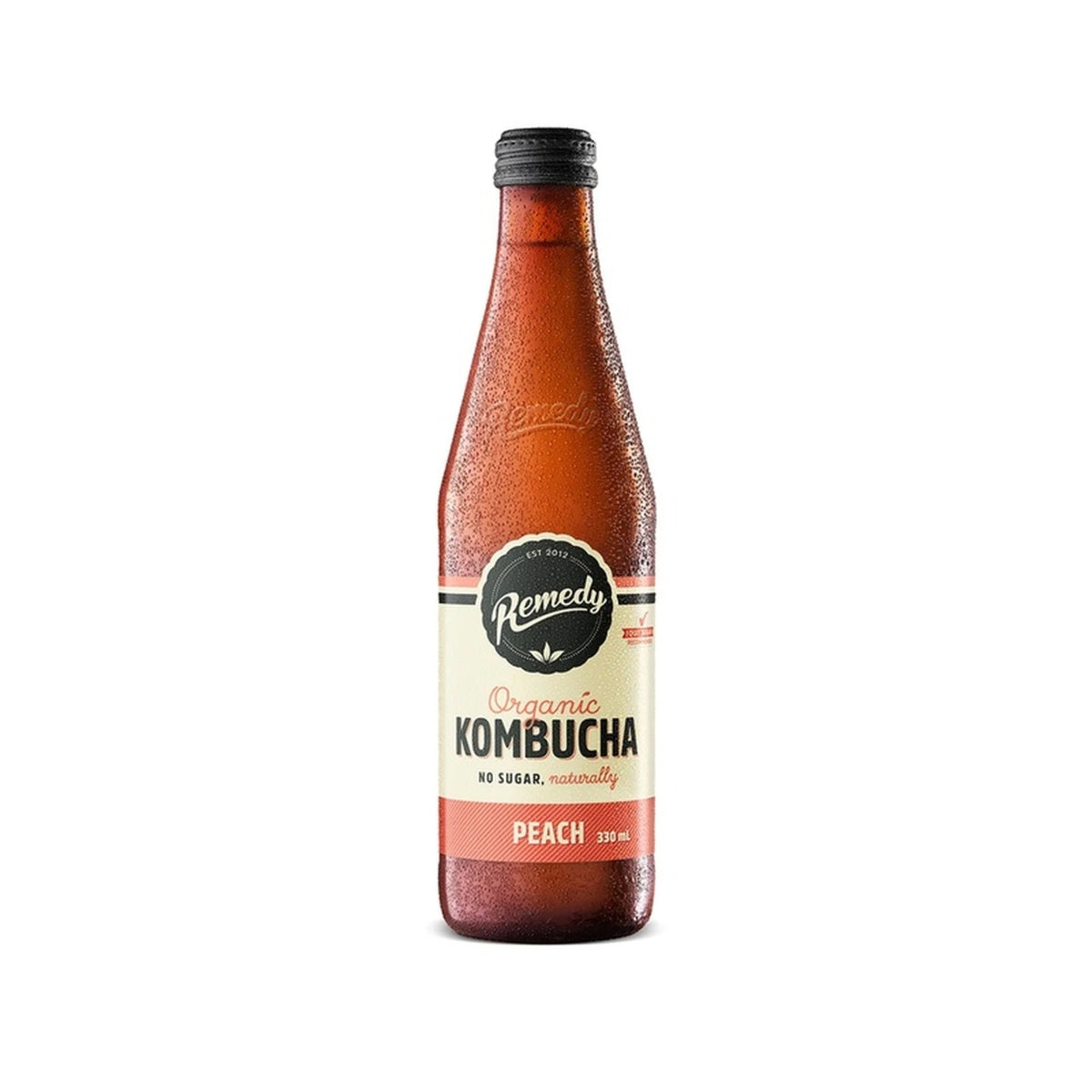 Remedy Organic Peach Kombucha Bottle 330ml