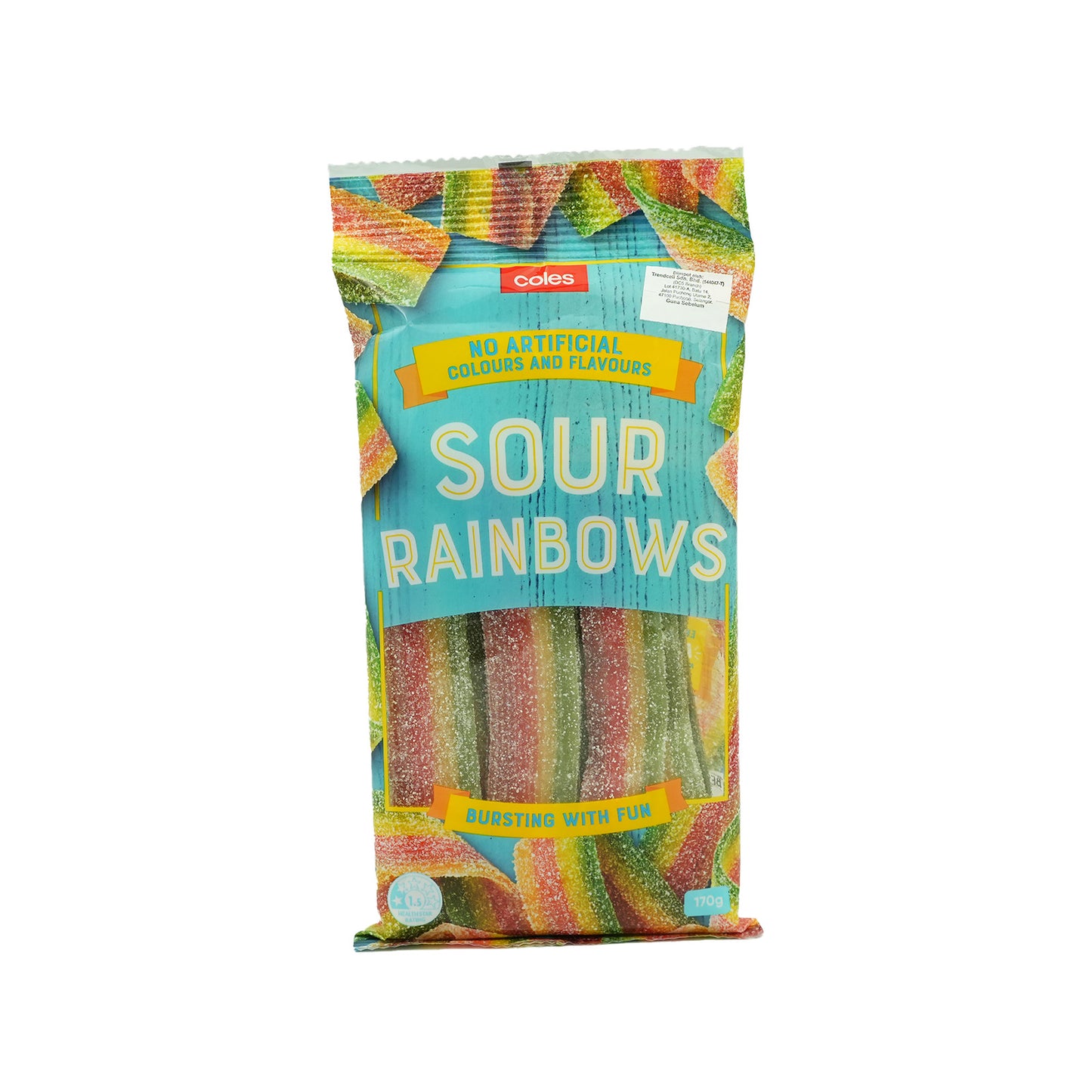 Coles Sour Rainbow Straps Lollies 170g