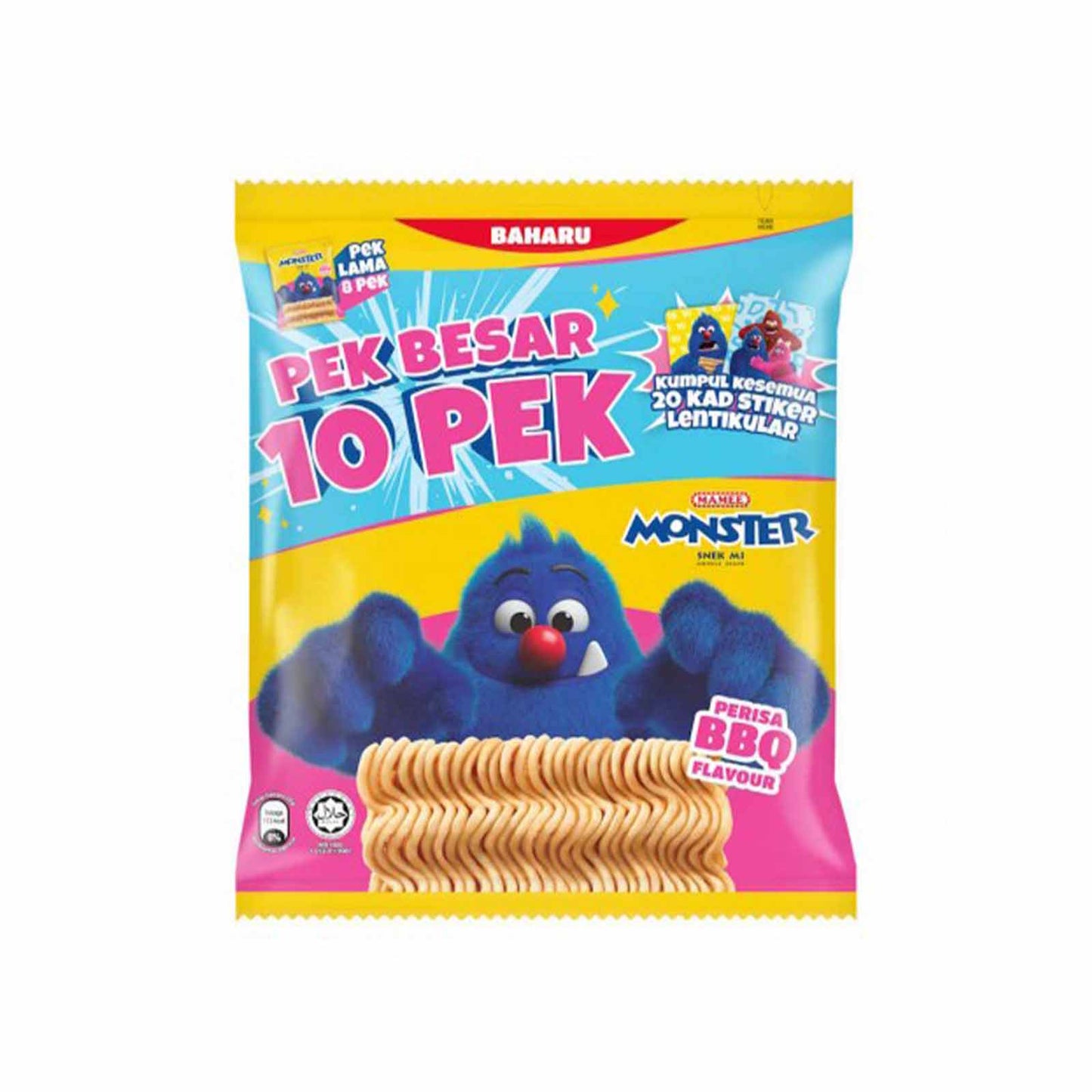 Mamee Monster Noodle Snacks BBQ Flavour Family Pack 25g x 10